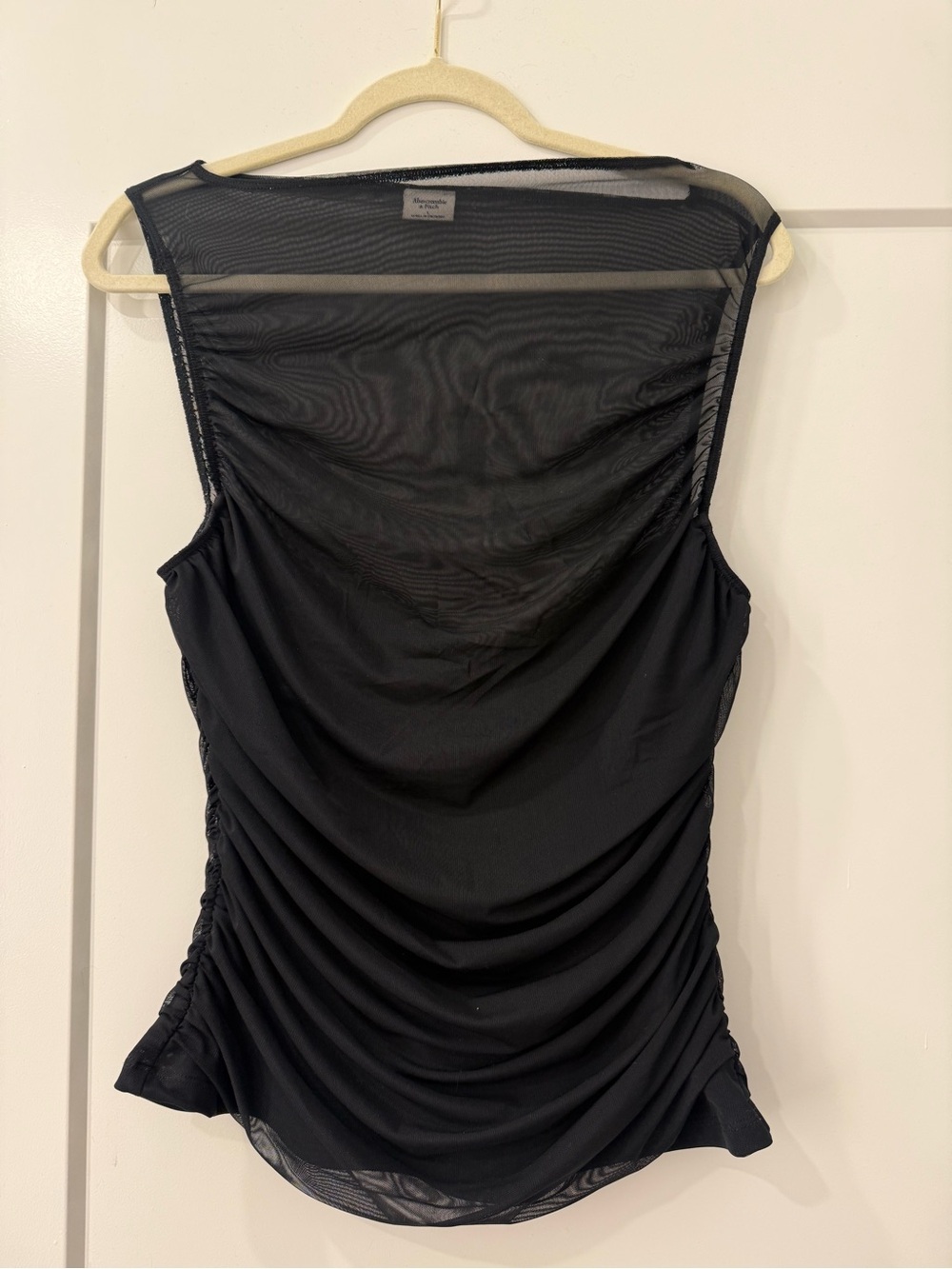 Abercrombie & Fitch Black Mesh Ruched Sleeveless Tank